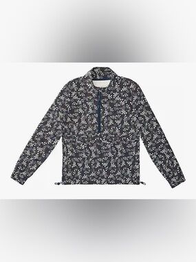 Floral Print Quarter-Zip Pullover Sweater - Black